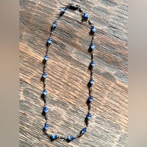 Sterling Silver Blue Fiber Optic Linked Necklace